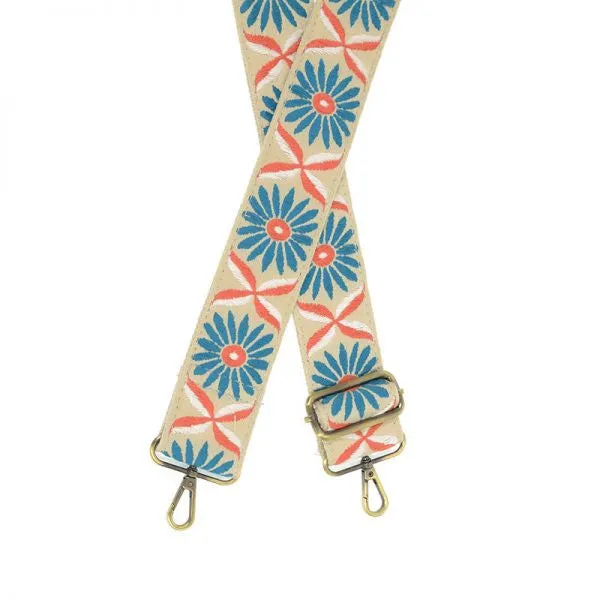 2" Turquoise Daisy Embroidered Guitar Strap