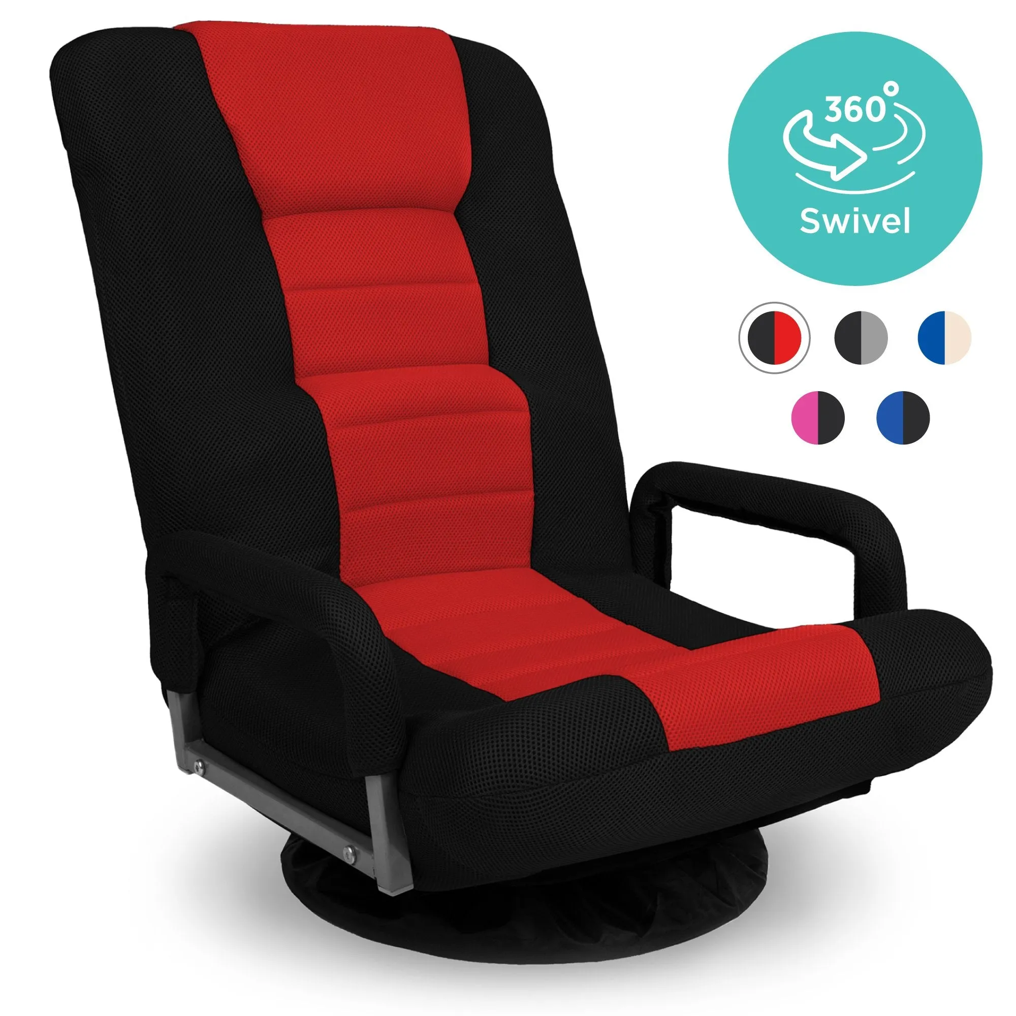 360-Degree Swivel Gaming Floor Chair w/ Armrest Handles, Adjustable Backrest