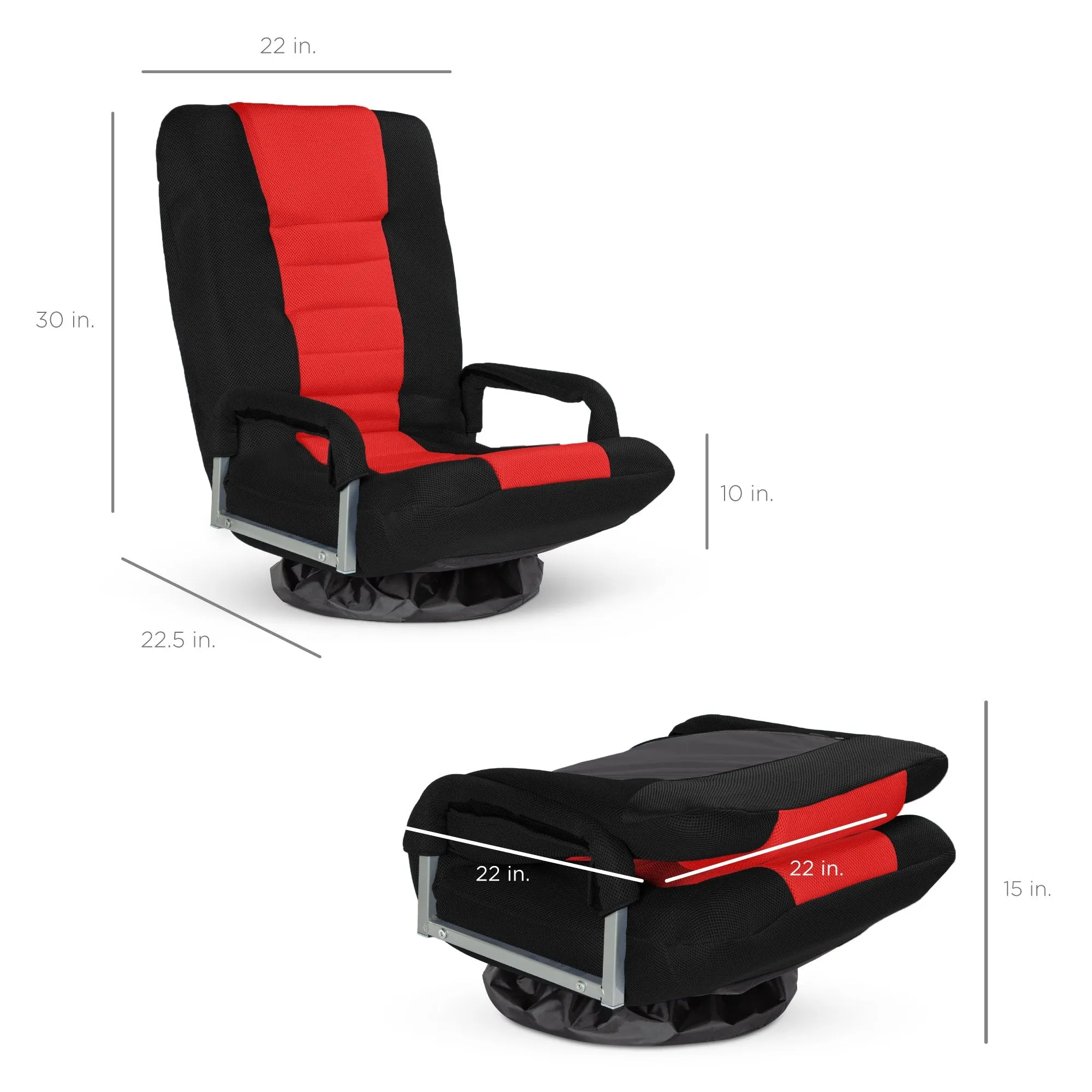 360-Degree Swivel Gaming Floor Chair w/ Armrest Handles, Adjustable Backrest