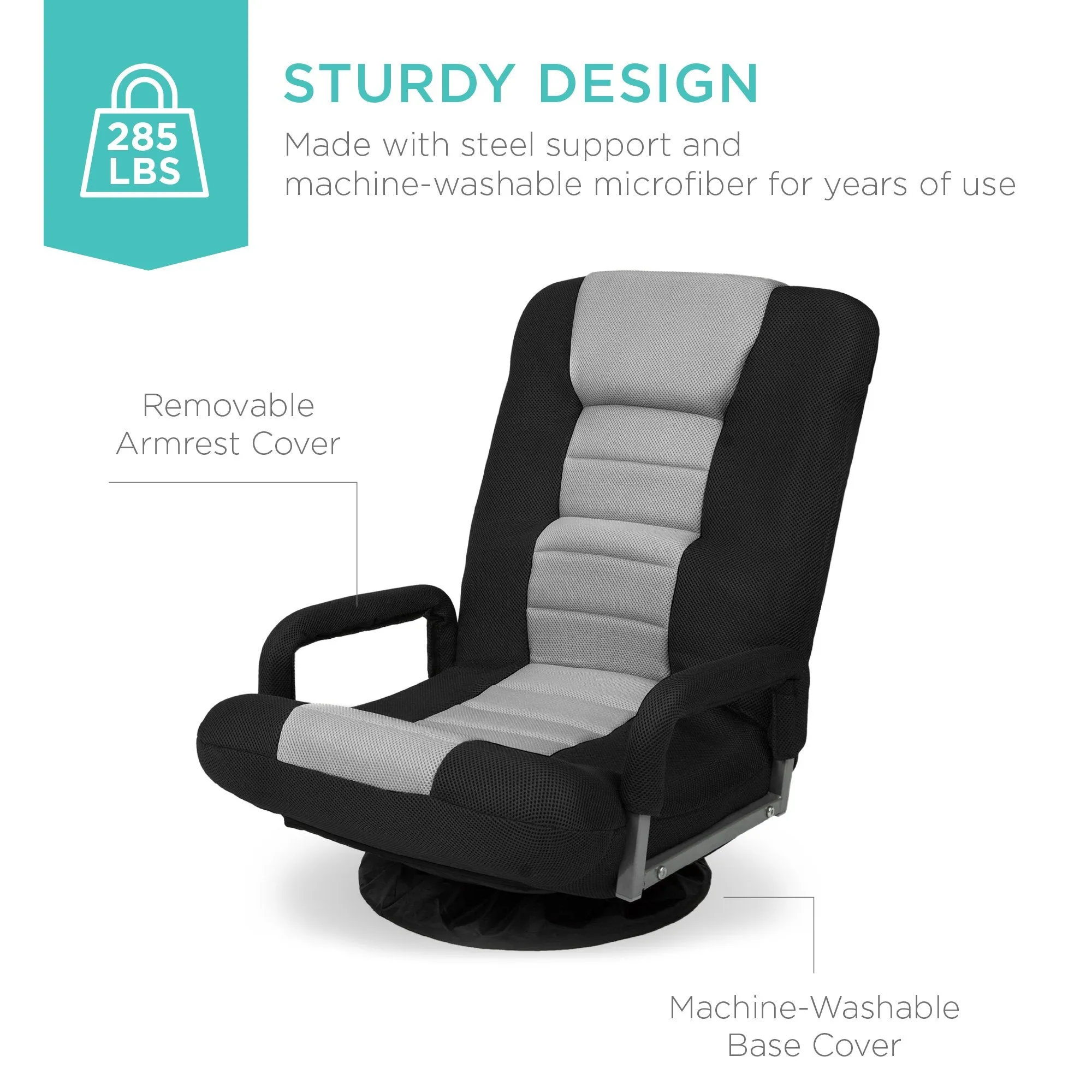 360-Degree Swivel Gaming Floor Chair w/ Armrest Handles, Adjustable Backrest