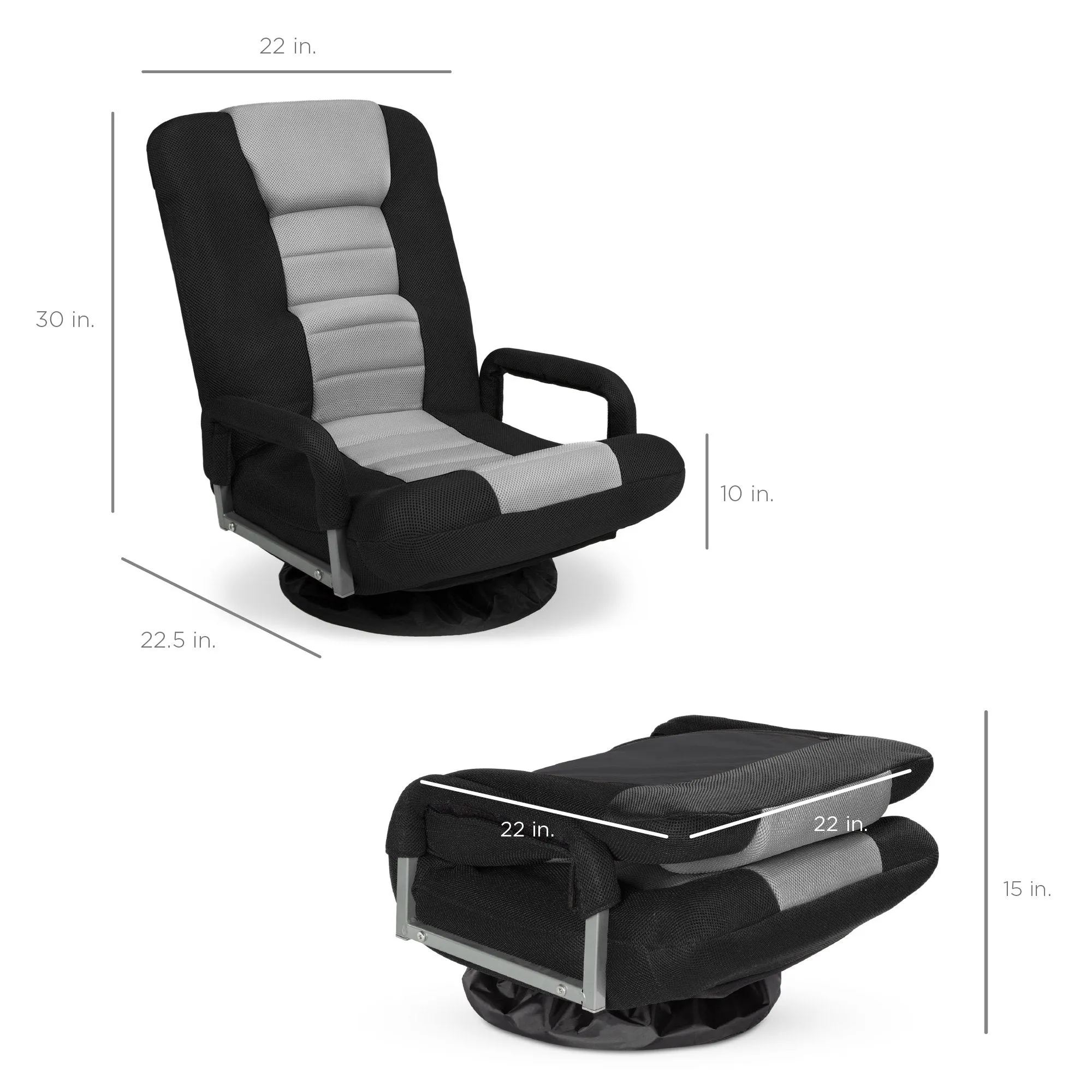 360-Degree Swivel Gaming Floor Chair w/ Armrest Handles, Adjustable Backrest