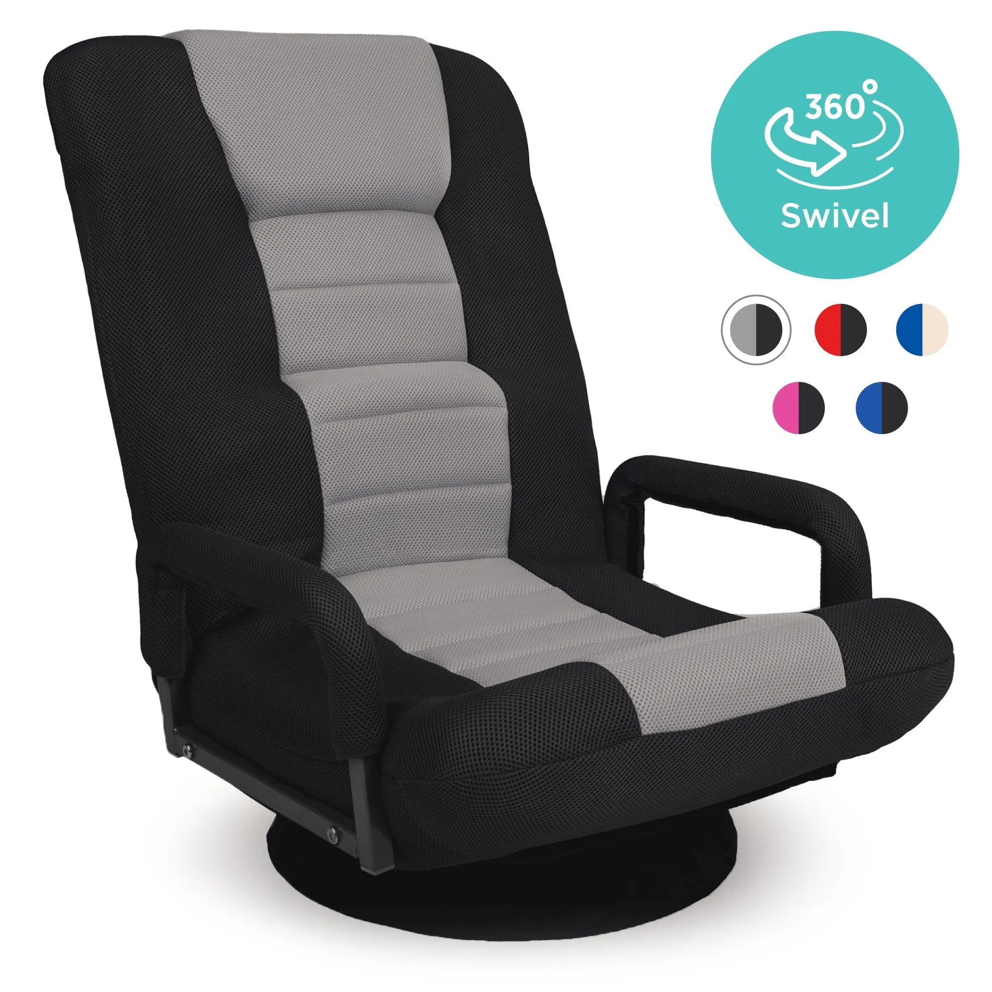 360-Degree Swivel Gaming Floor Chair w/ Armrest Handles, Adjustable Backrest