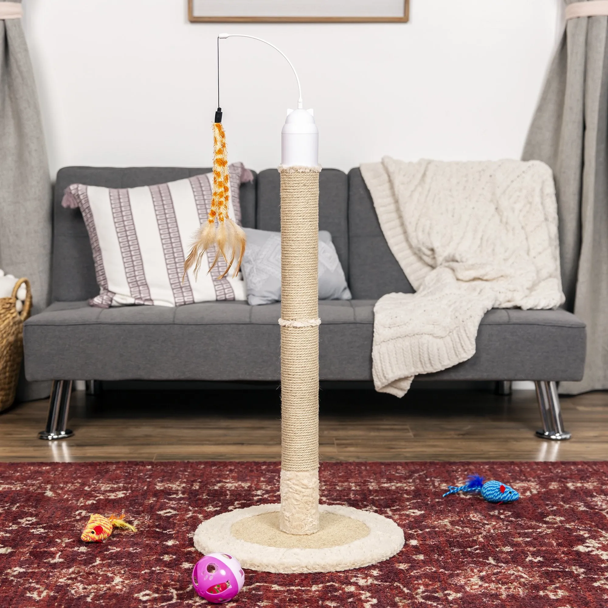 40in Electronic Rotating Cat Scratching Post Toy w/ Adjustable Height