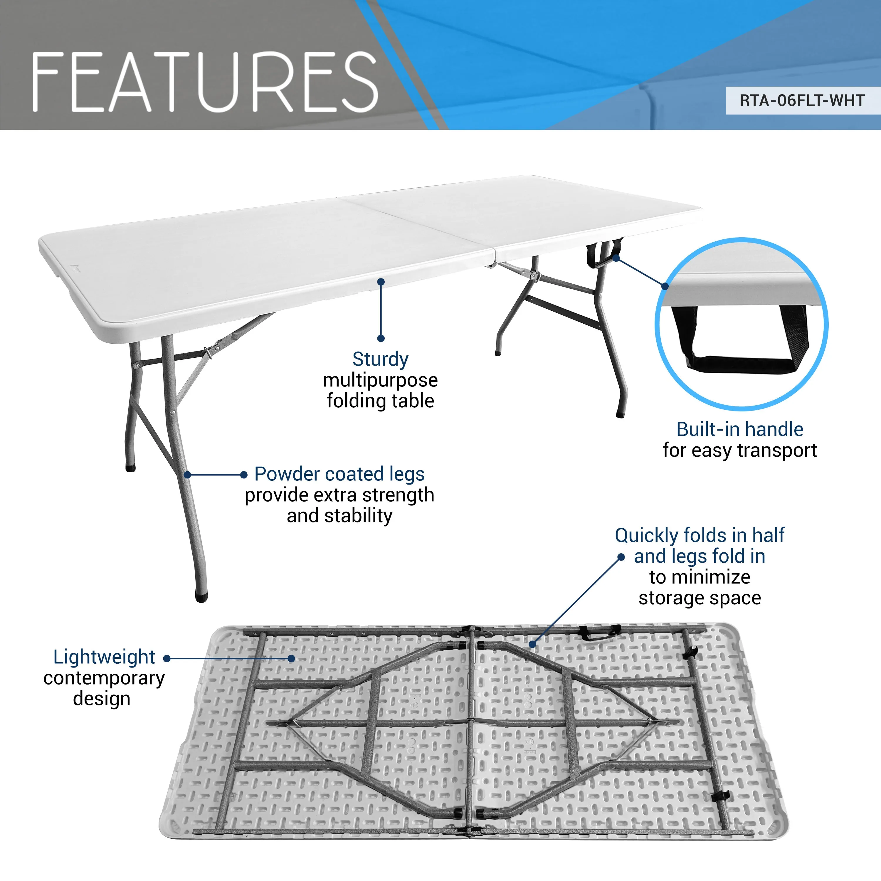 6 FT Granite White Folding Table with Easy-Carry Handle