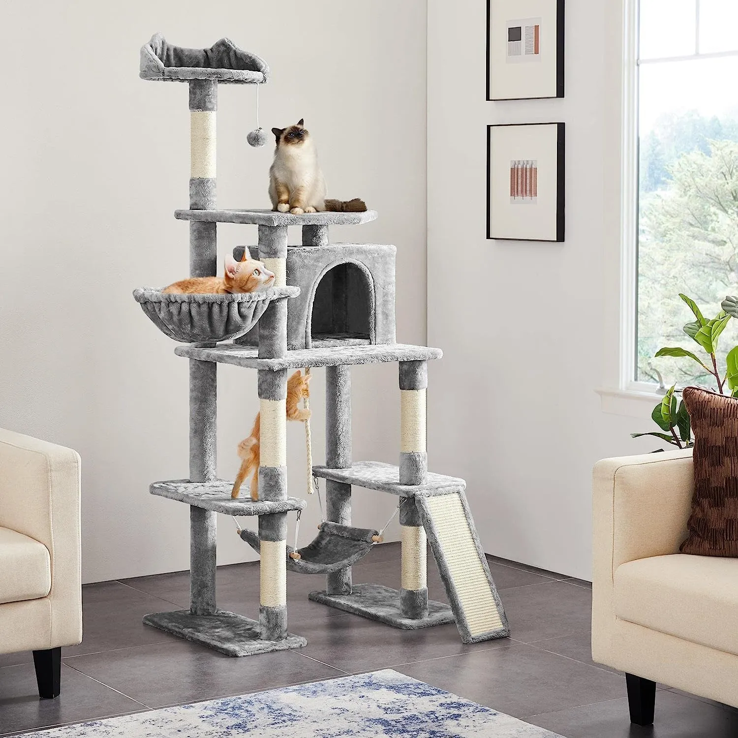 70 Inches Stable Cat Tree with Padded Platform