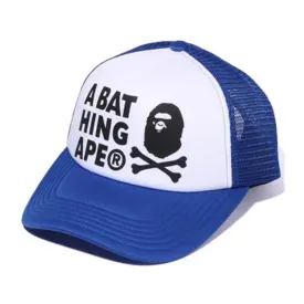 A BATHING APEE CROSSBONE COLLEGE MESH CAP (BLUE)