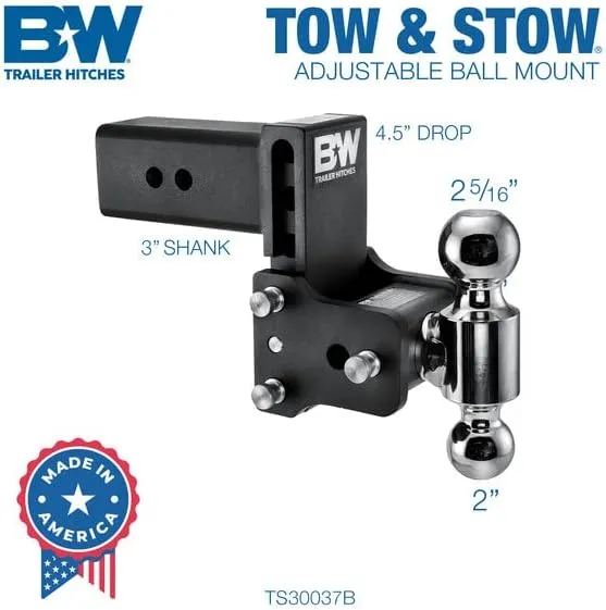 B&W Trailer Hitches Tow & Stow Adjustable Trailer Hitch Ball Mount - TS30037B