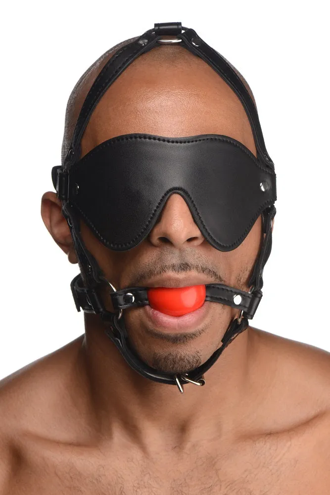 Blindfold Harness and Ball Gag (Red)