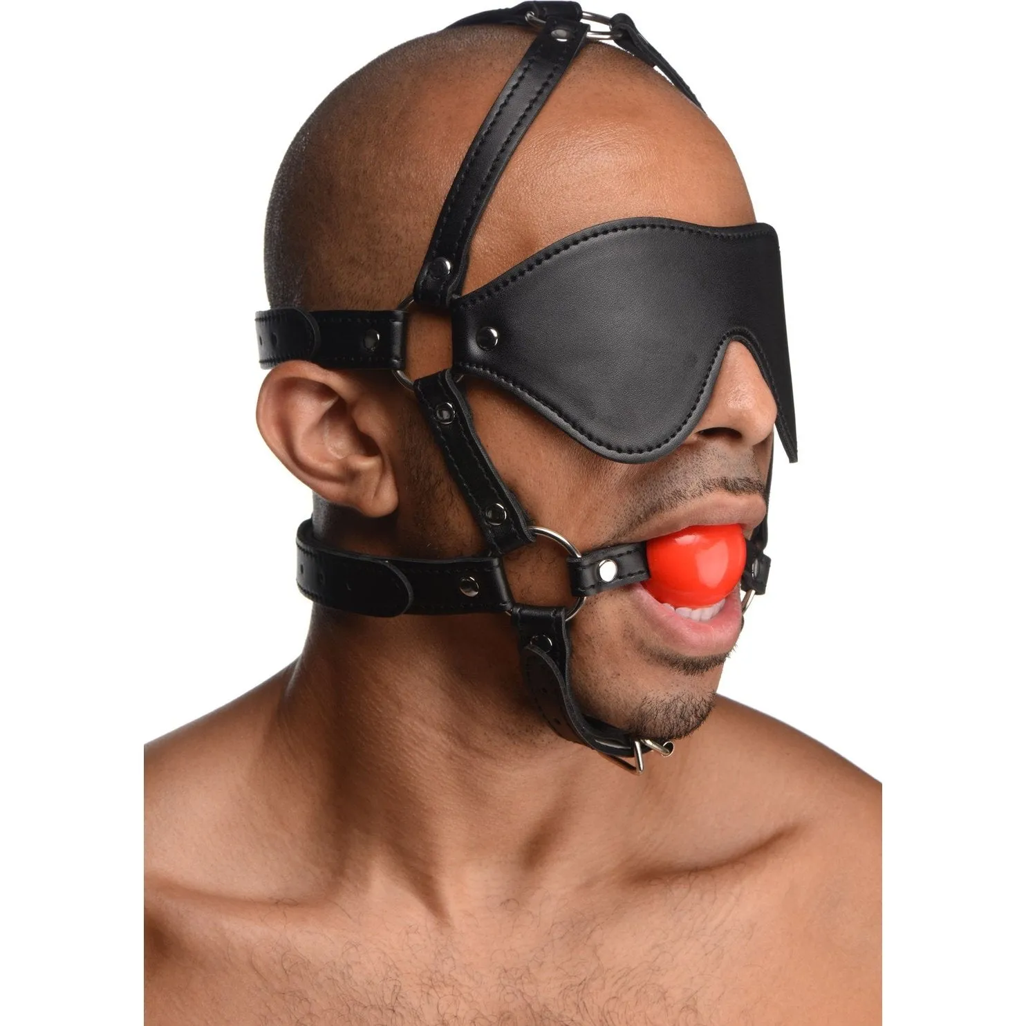 Blindfold Harness And Red Ball Gag