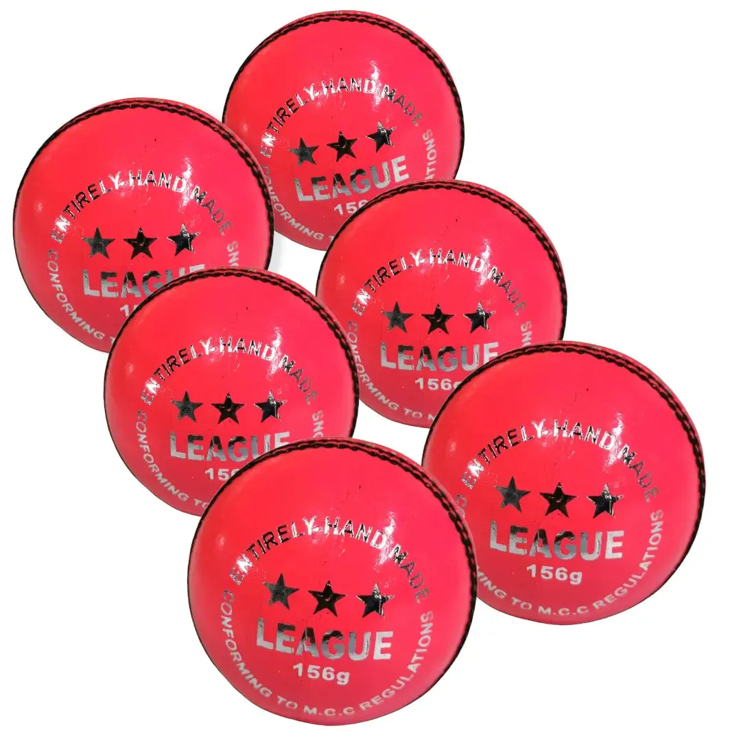 Bratla League Cricket Ball Pink Leather Hard Ball Hand Stitched Pack of 6 Senior