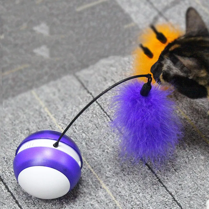 Cat Toy Electronic Self Rolling Ball With Feather Wand LED Light Automatic Cat Toys