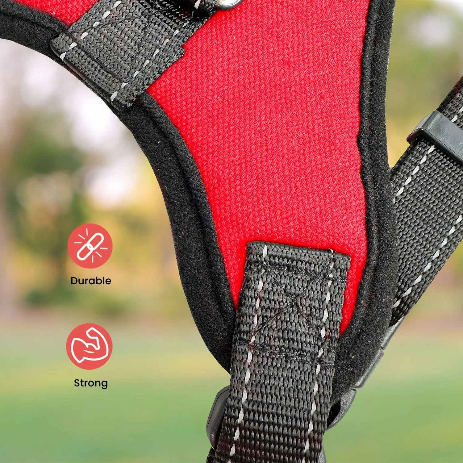 Durable Adjustable Dog Harness, Size L, Red - FLOOFI