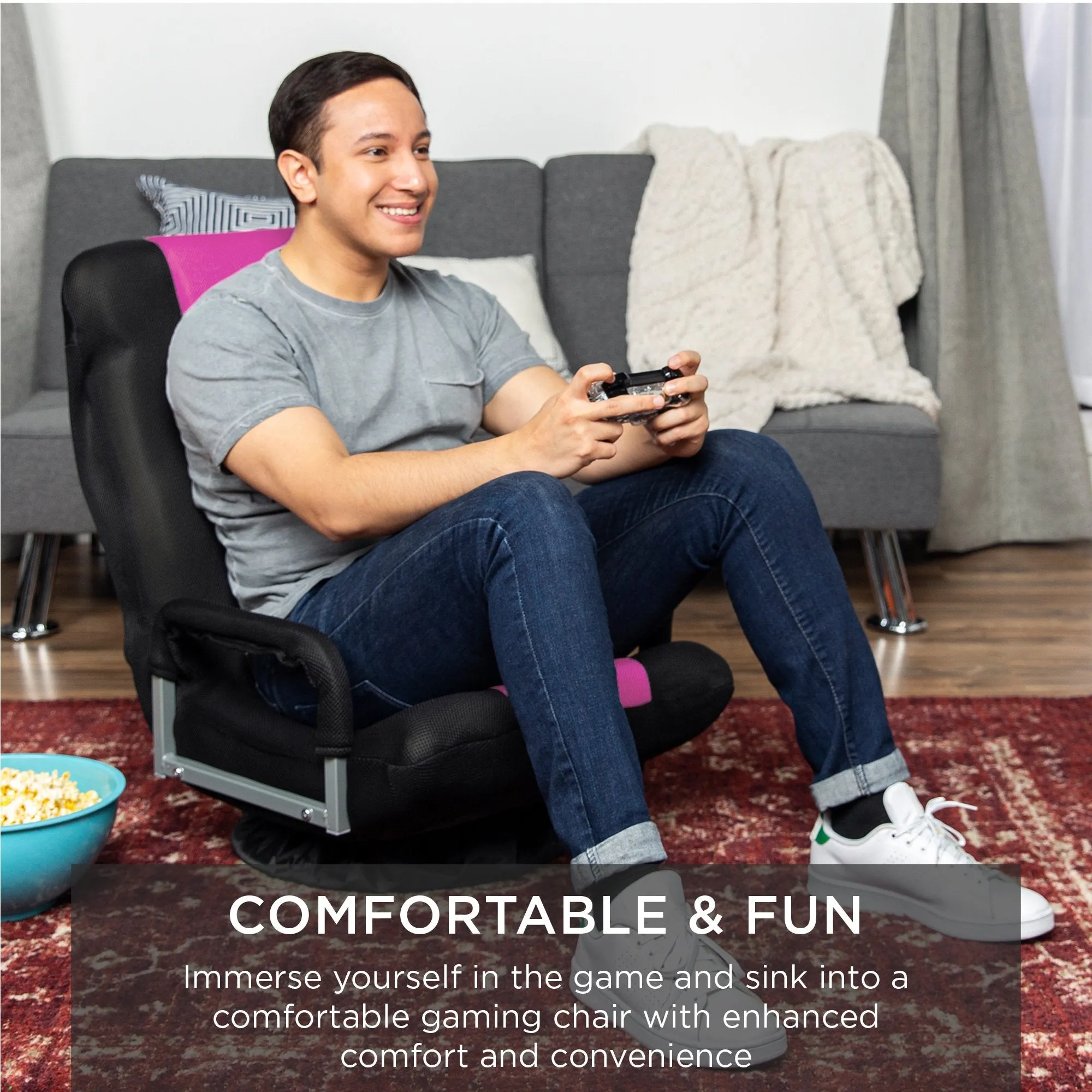 Gaming Floor Chair w/ 360-Degree Swivel, Armrest, Adjustable Backrest