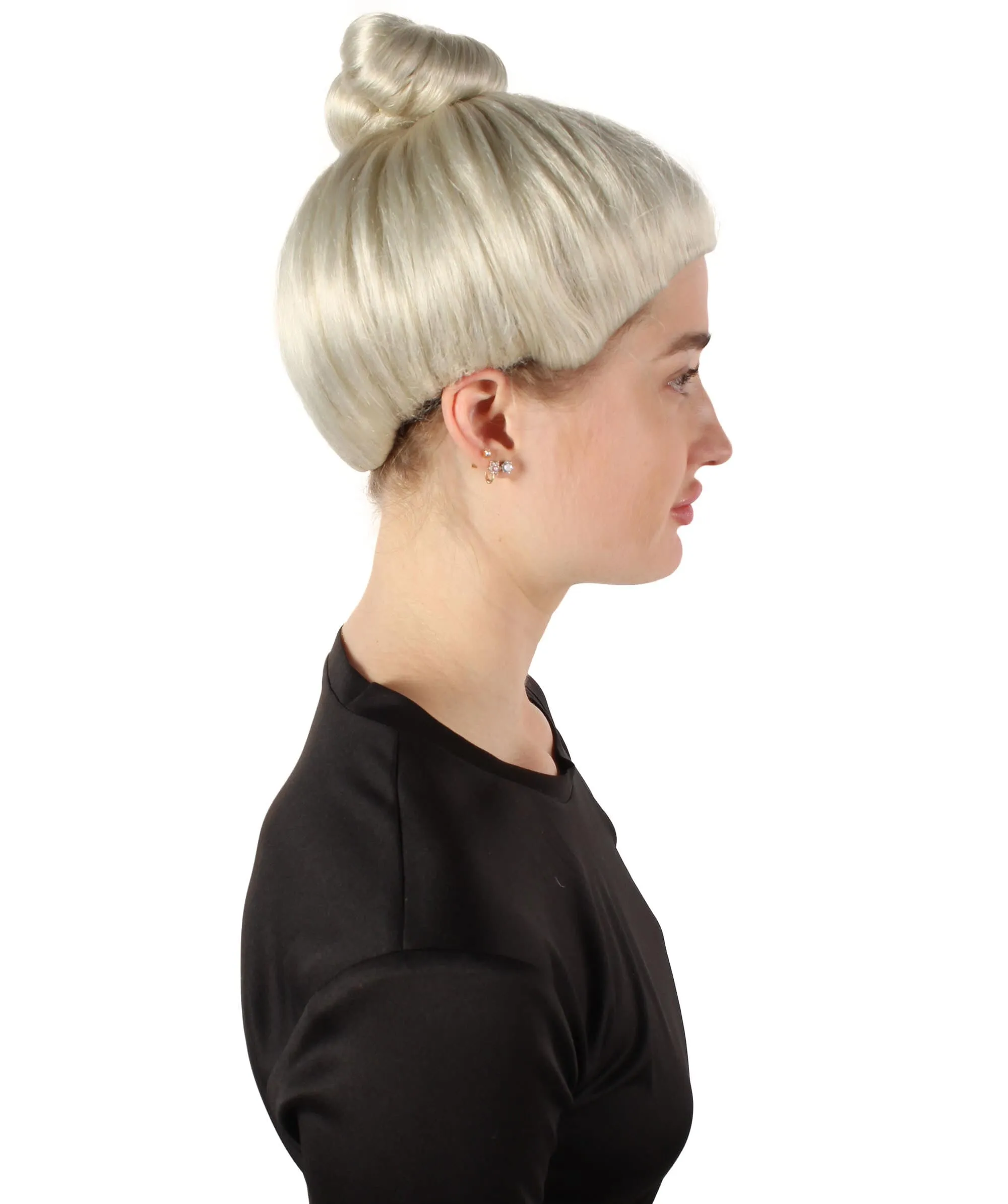 HPO Adult Women’s Famous Model Celebrity Platinum Blonde Bun Wig | Perfect for your Halloween & Cosplay Party!