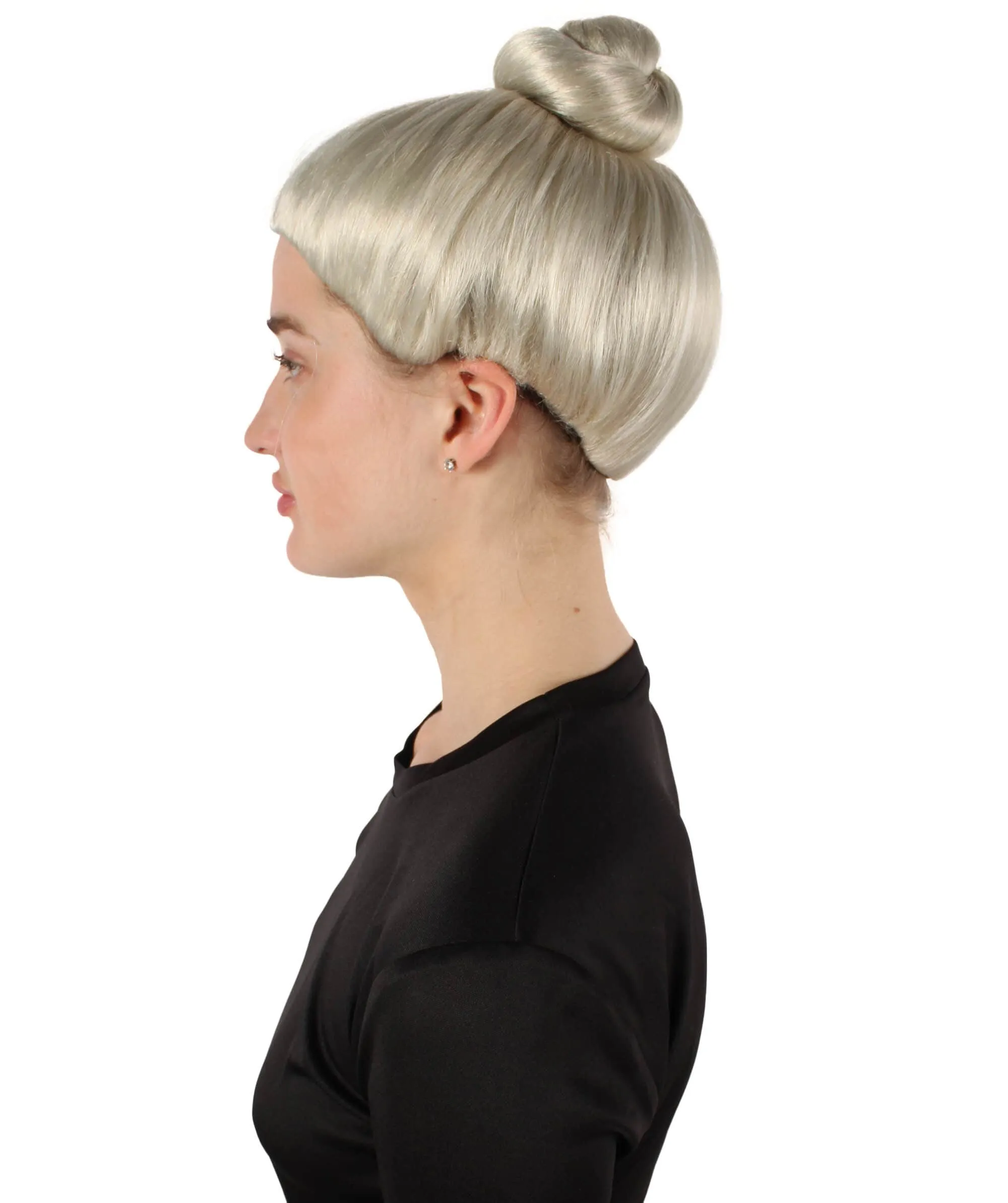 HPO Adult Women’s Famous Model Celebrity Platinum Blonde Bun Wig | Perfect for your Halloween & Cosplay Party!