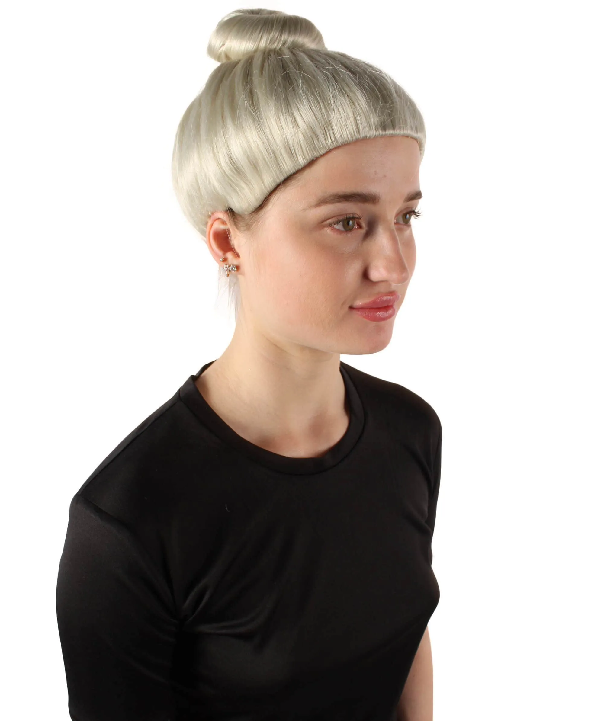 HPO Adult Women’s Famous Model Celebrity Platinum Blonde Bun Wig | Perfect for your Halloween & Cosplay Party!