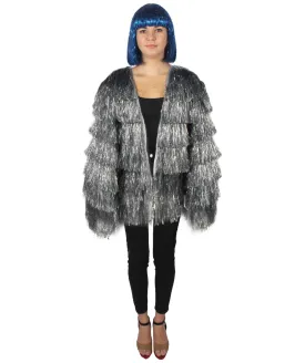 HPO Adult Women's Tinsel Sparkly Silver Jacket I Perfect for Halloween and Cosplay