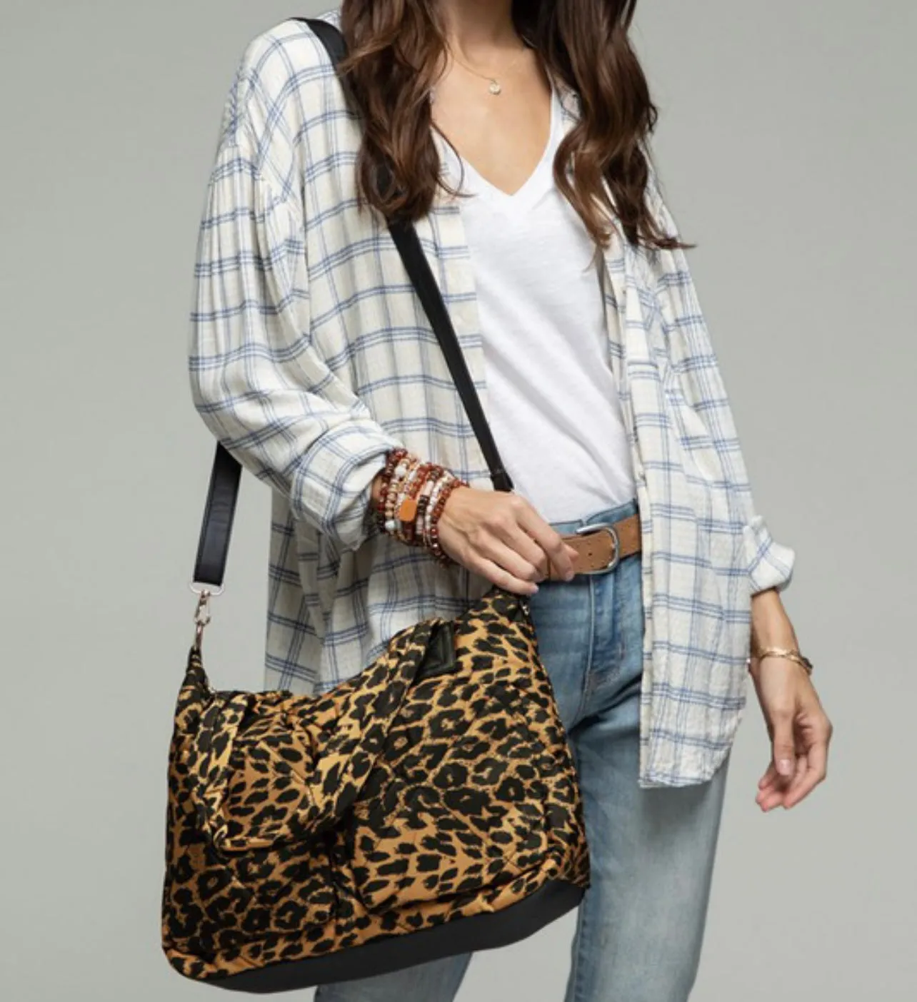 Leopard Adjustable Strap Quilted Tote Bag