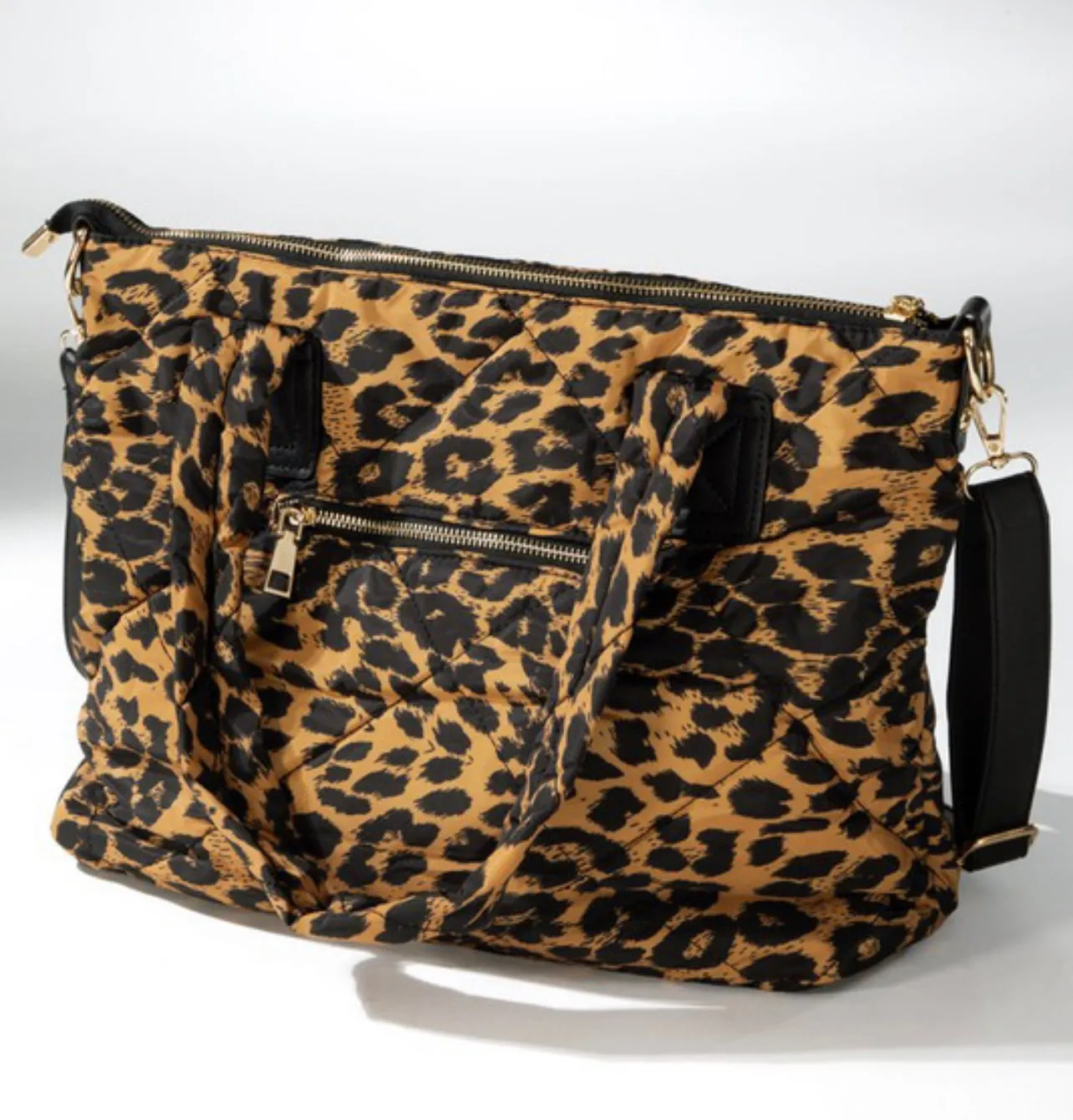 Leopard Adjustable Strap Quilted Tote Bag