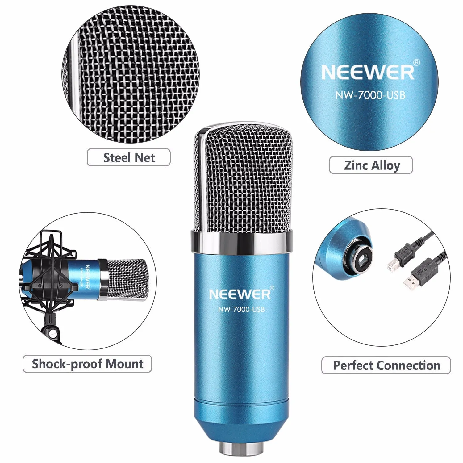 Neewer NW-7000 USB Professional Studio Condenser Microphone and NW-35 Adjustable Suspension Scissor Arm Stand with Shock Mount and Table Mounting Clamp Kit Perfect for Broadcasting and Sound Recording