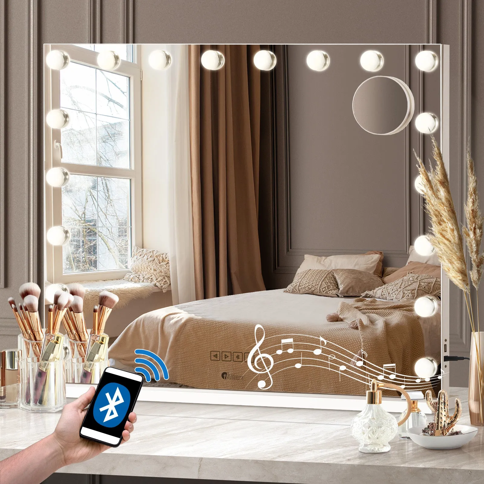 Oikiture Bluetooth Hollywood Makeup Mirror LED Light 80x68cm Vanity Mirrors