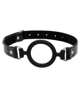 Ouch! Silicone Ring Gag with Adjustable Bonded Leather Straps - Black