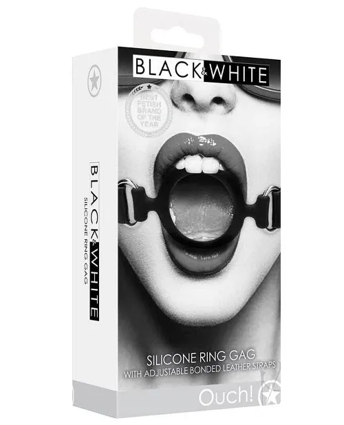 Ouch! Silicone Ring Gag with Adjustable Bonded Leather Straps - Black