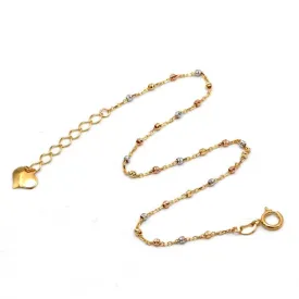 Real Gold Adjustable Size Bracelet with 3 Color 1.5 MM Balls and Heart Dangler - Model 0477 BR1701