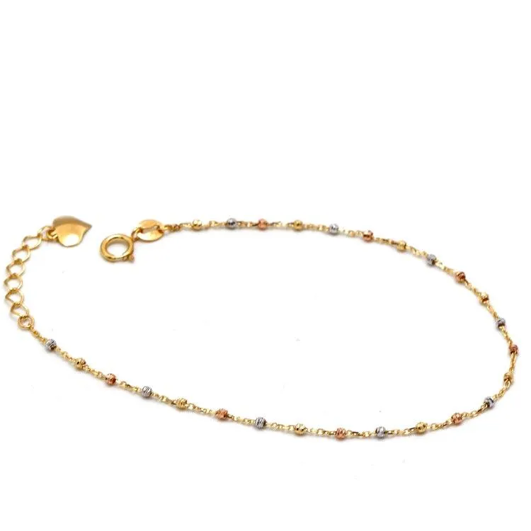 Real Gold Adjustable Size Bracelet with 3 Color 1.5 MM Balls and Heart Dangler - Model 0477 BR1701