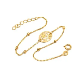 Real Gold Oval Flower with 6 Balls Bracelet, Adjustable Size - Model 0701 BR1694