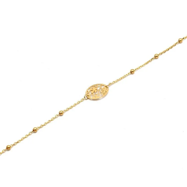 Real Gold Oval Flower with 6 Balls Bracelet, Adjustable Size - Model 0701 BR1694