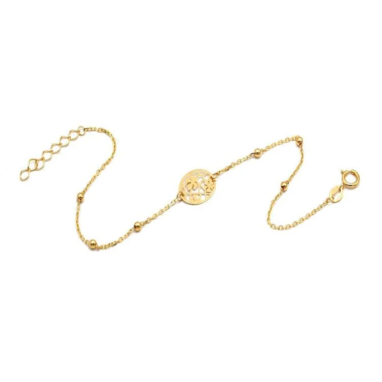 Real Gold Oval Flower with 6 Balls Bracelet, Adjustable Size - Model 0701 BR1694