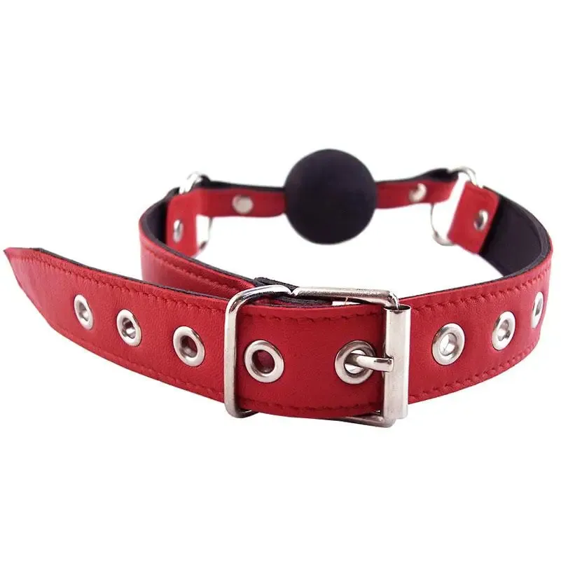 Rouge Garments Leather Red Ball Gag with Adjustable Buckle Straps