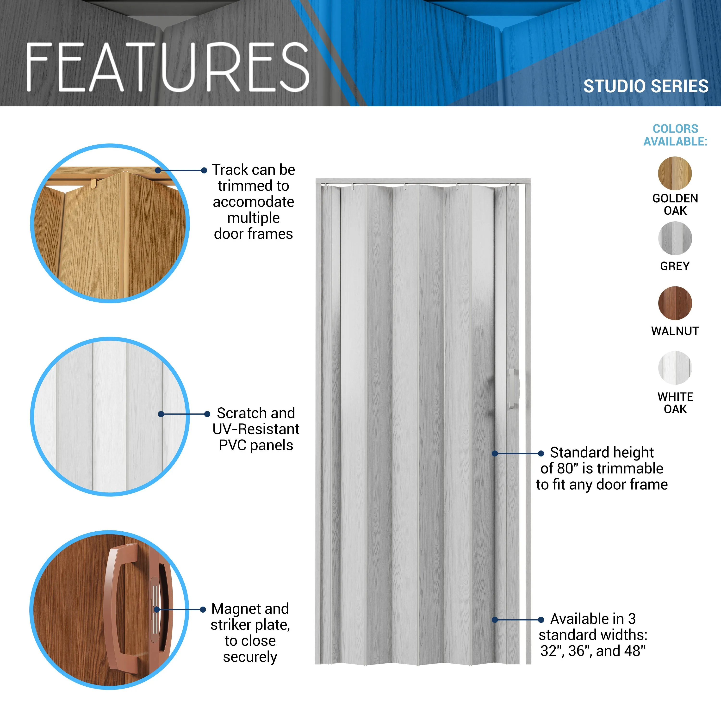 Studio Series 48" PVC Foldable Accordion Doors