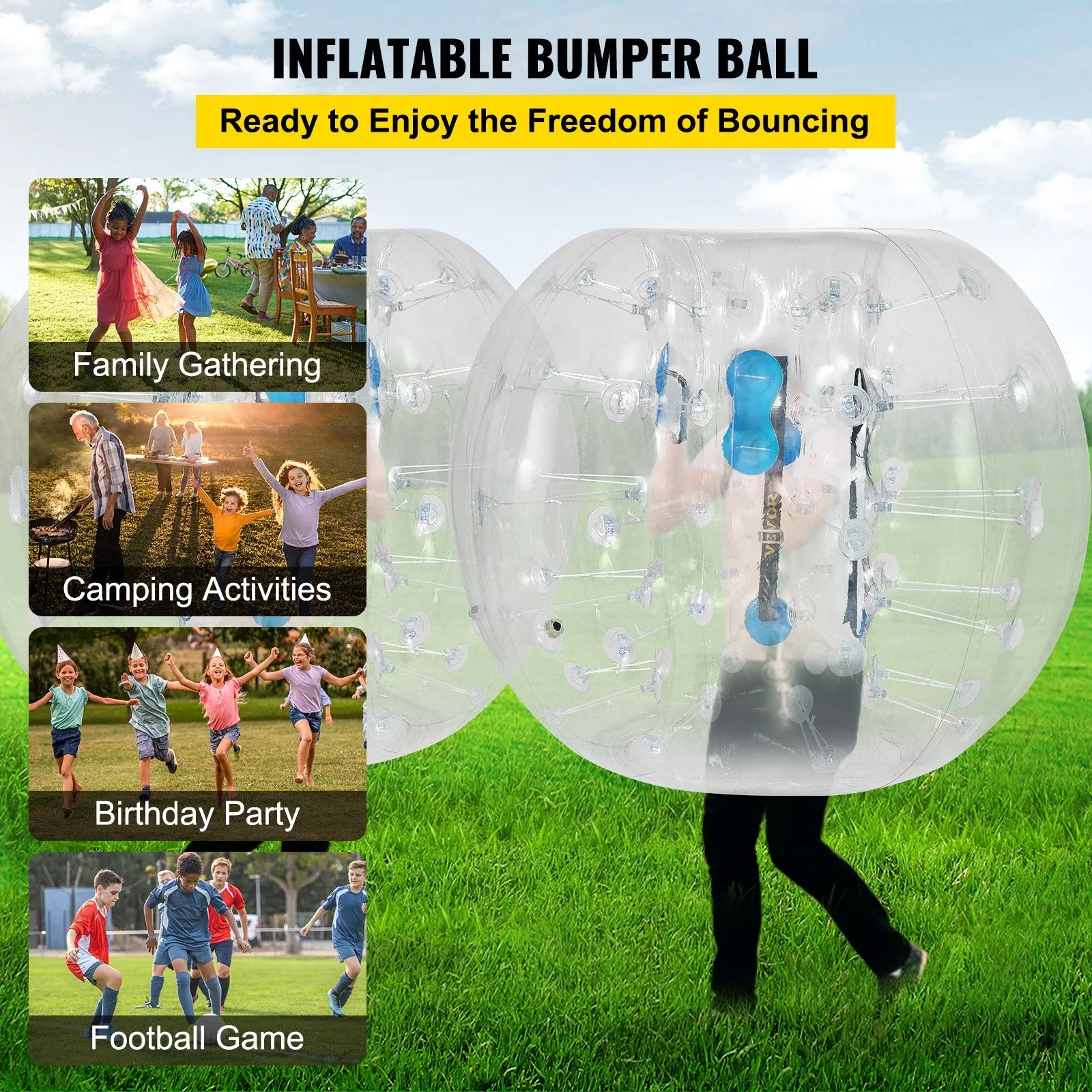 Vevor Inflatable Bumper Ball 4' Diameter PVC Body Zorb Ball with Handles and Adjustable Straps 2 PCS New